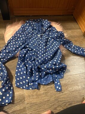 Blue Polka Dot Button-Up Blouse